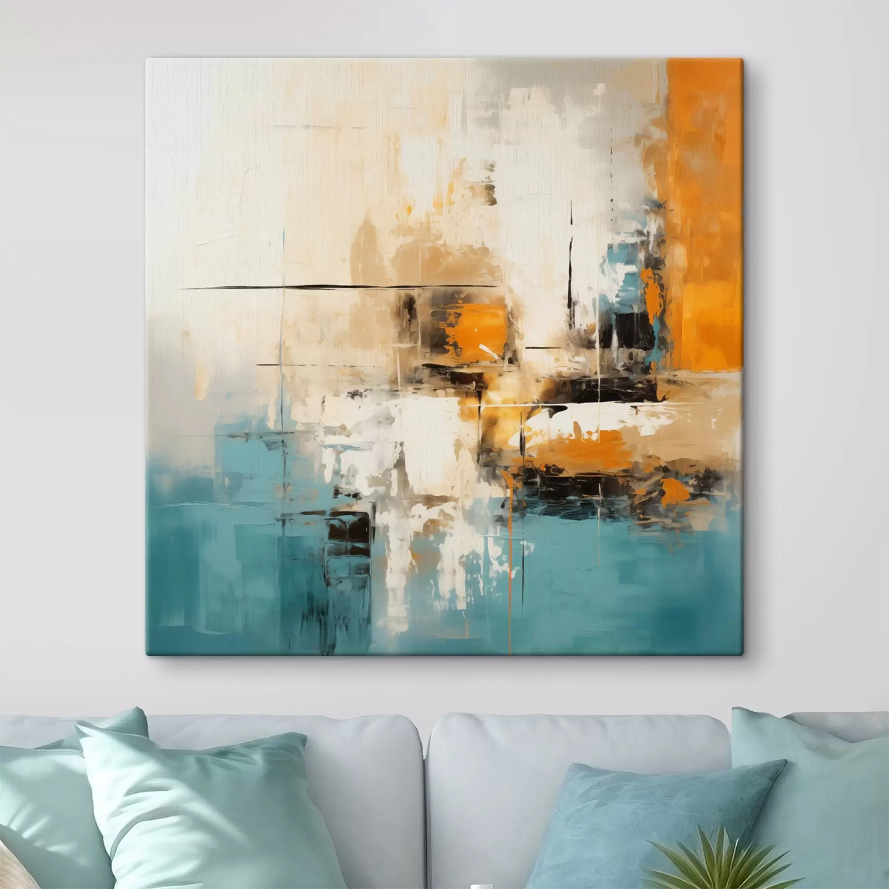 Tableau Art contemporain avec des coups de pinceau texturés et des accents lumineux s45041