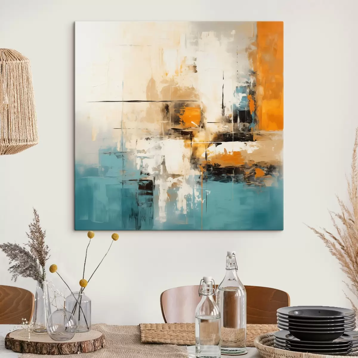 Tableau Art contemporain avec des coups de pinceau texturés et des accents lumineux s45041