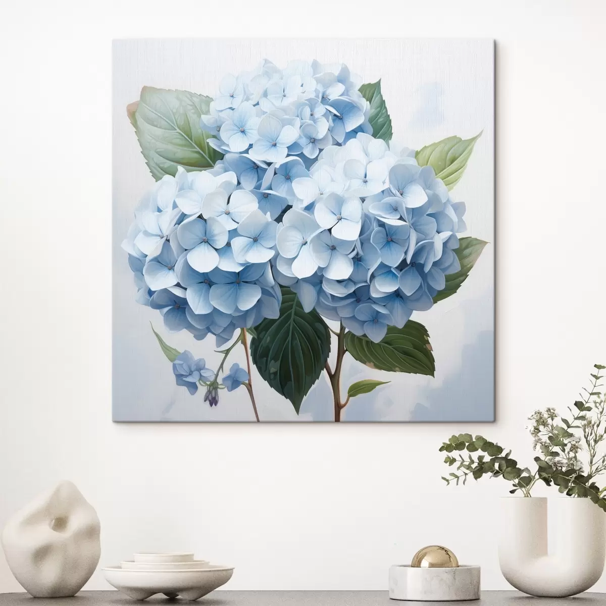 Tableau Gros plan sur des fleurs d'hortensia bleu s45044