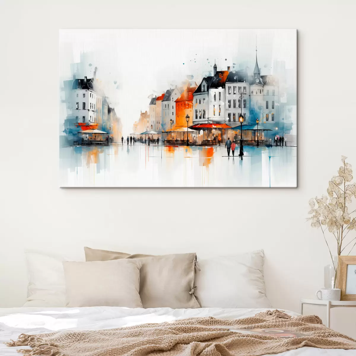 Tableau Scène de rue avec des bâtiments et des personnes dans un style artistique s45050