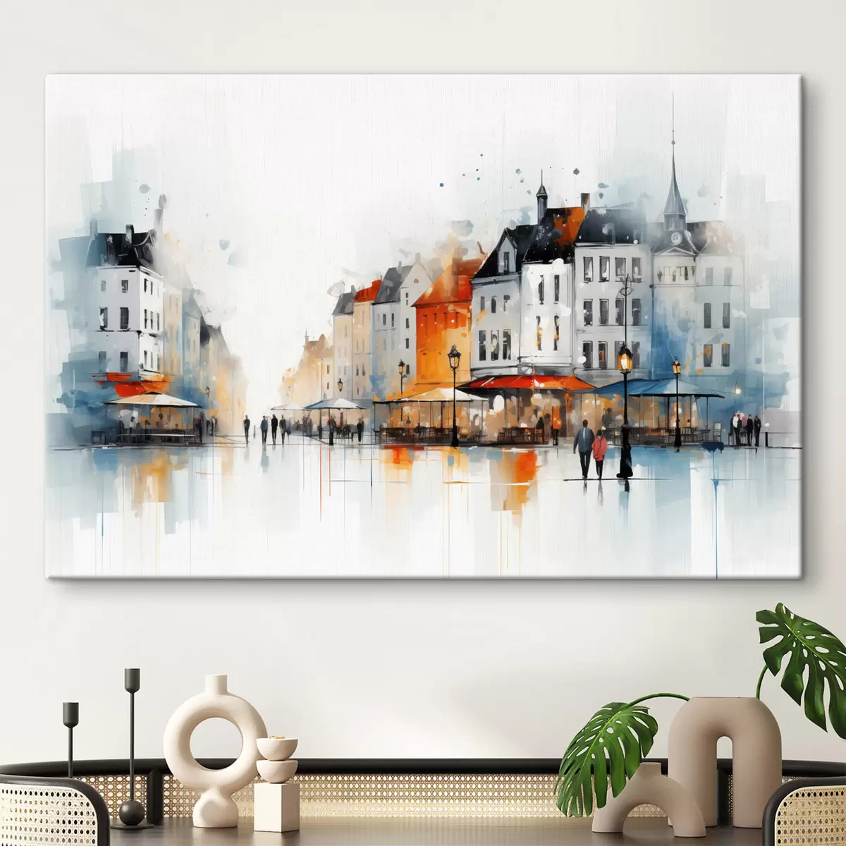 Tableau Scène de rue avec des bâtiments et des personnes dans un style artistique s45050
