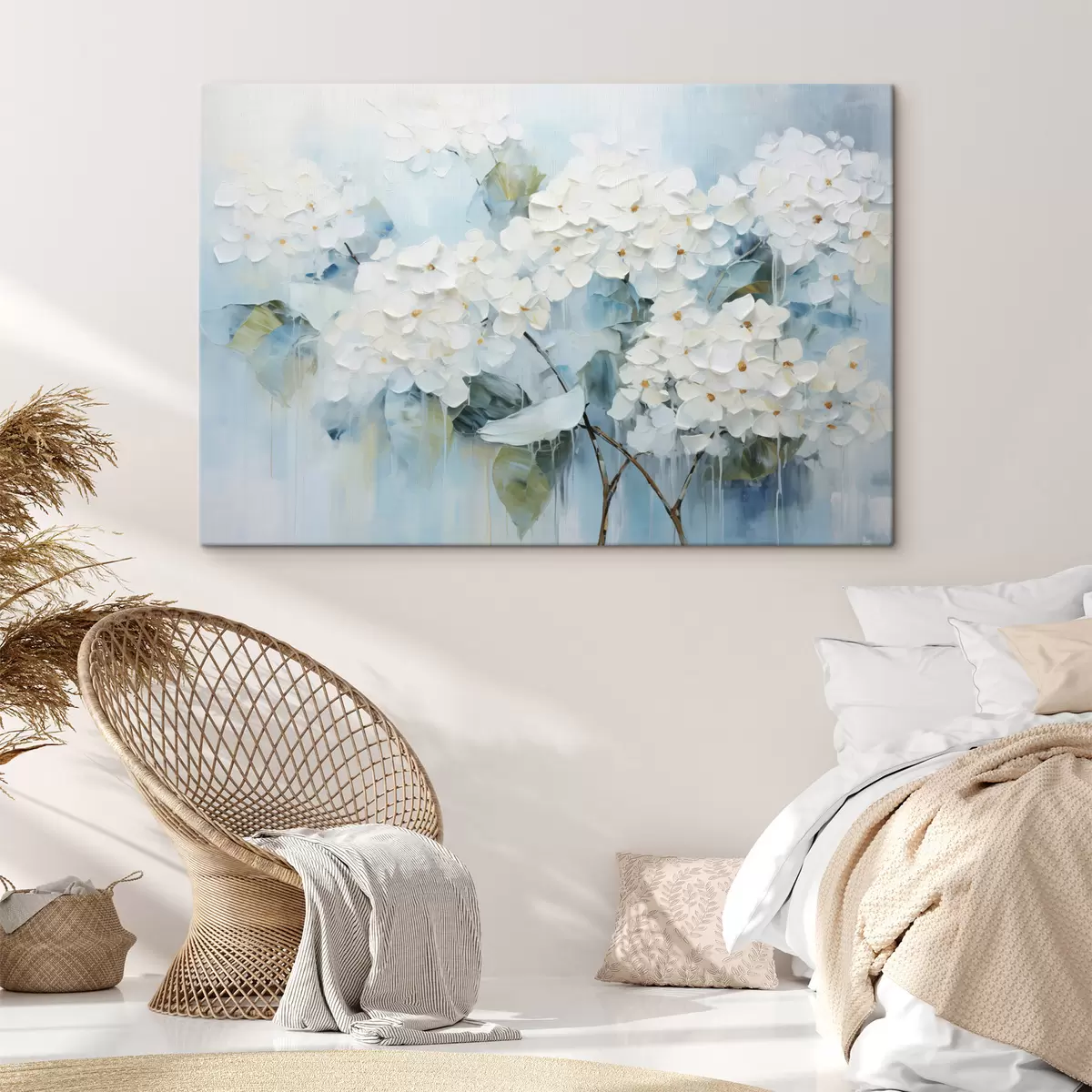 Tableau Hortensias blancs en fleurs dans le style de la peinture à l'huile s45051