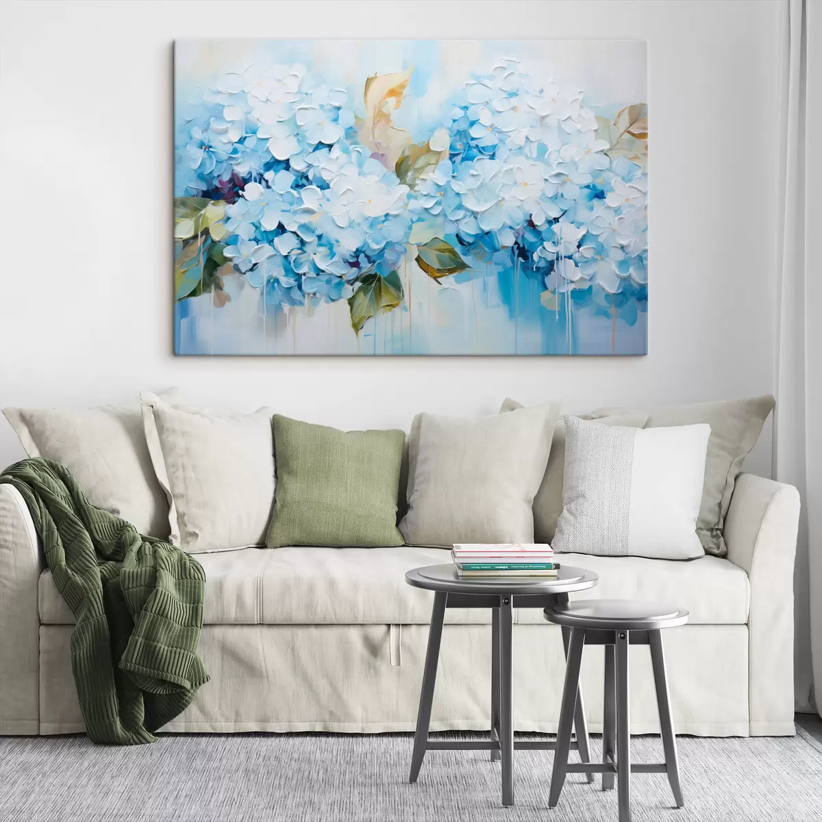 Tableau Hortensias au pastel en technique de peinture volumétrique s45052