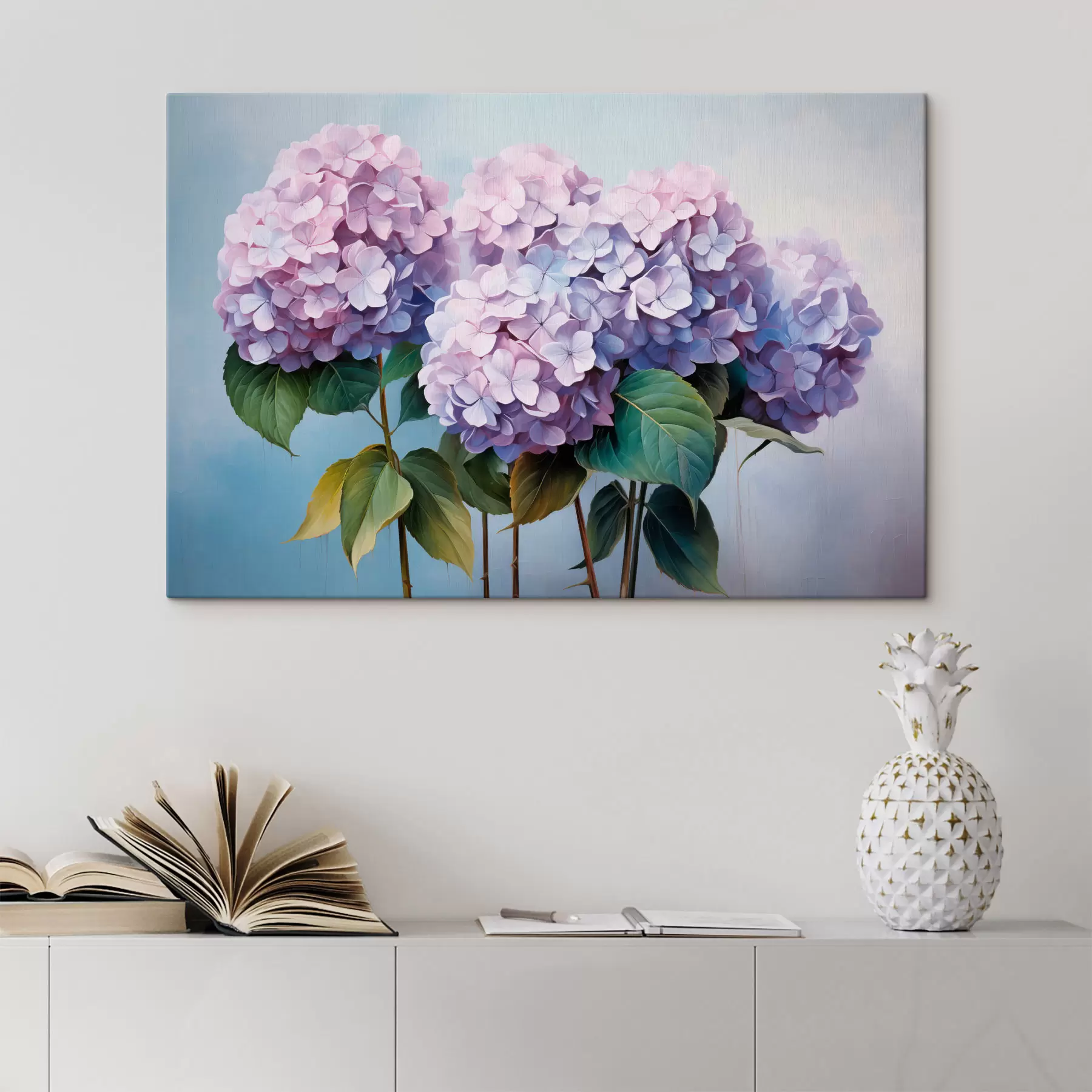 Tableau Hortensias roses et lilas dans un style pictural s45055
