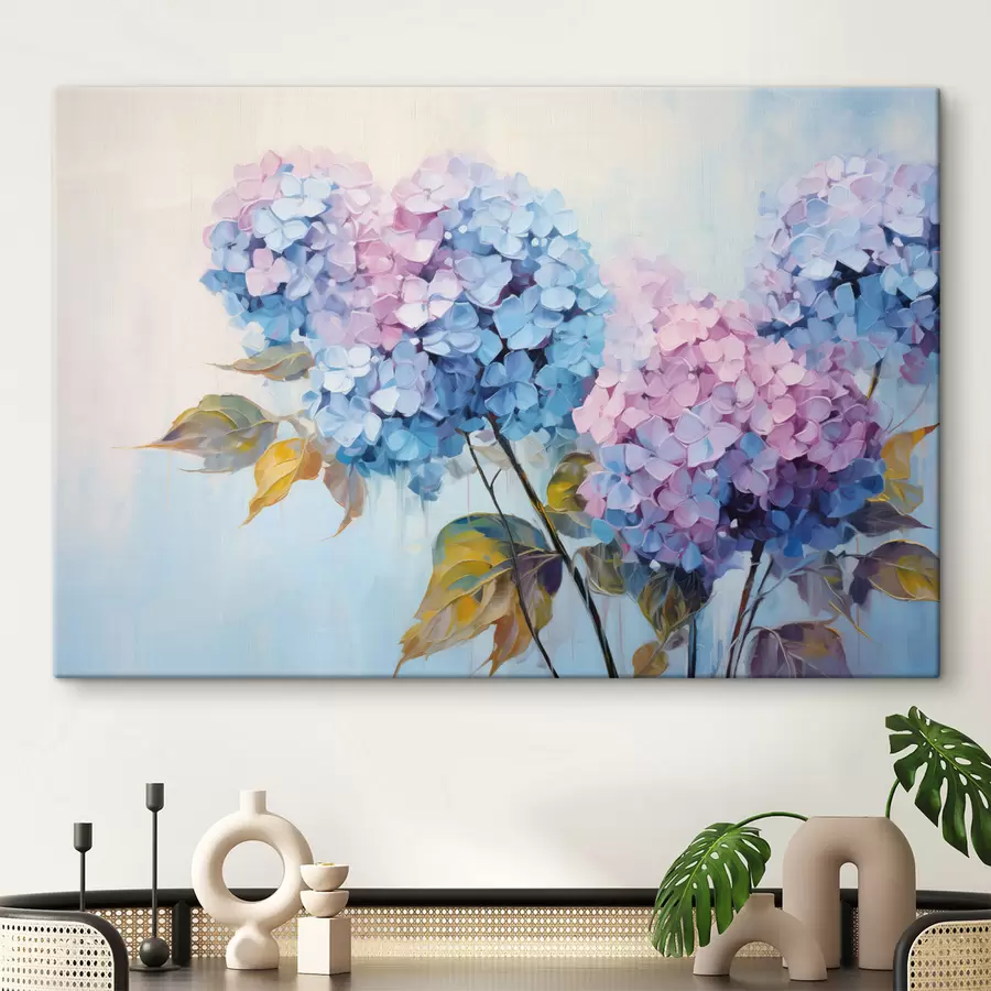 Tableau Fleurs d'hortensia abstraites dans des tons doux s45056