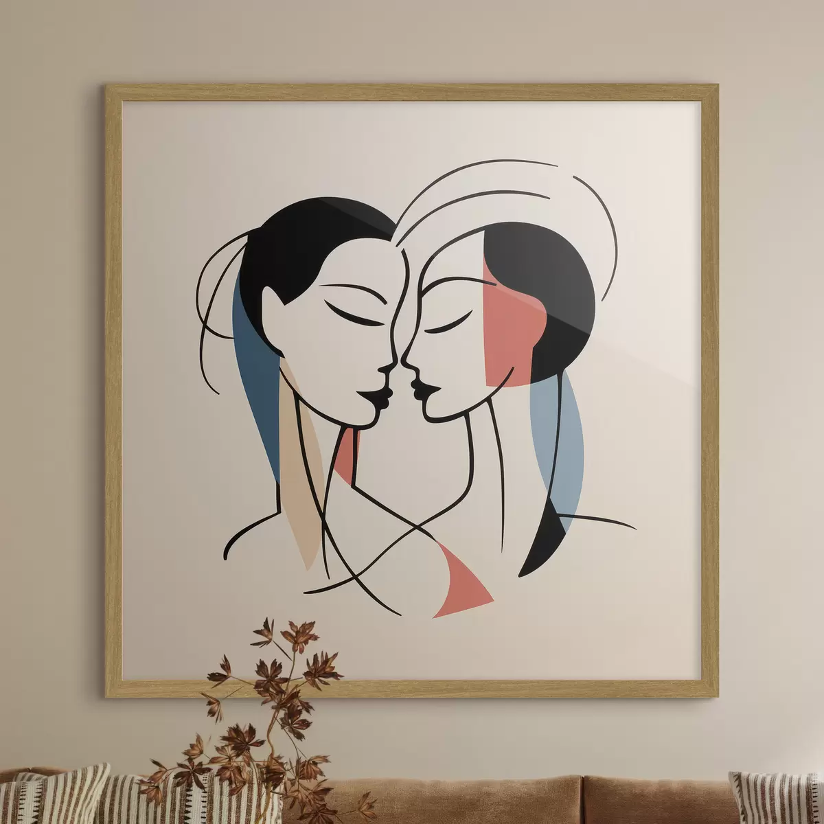 Poster Deux visages en style abstrait avec des éléments colorés f45037