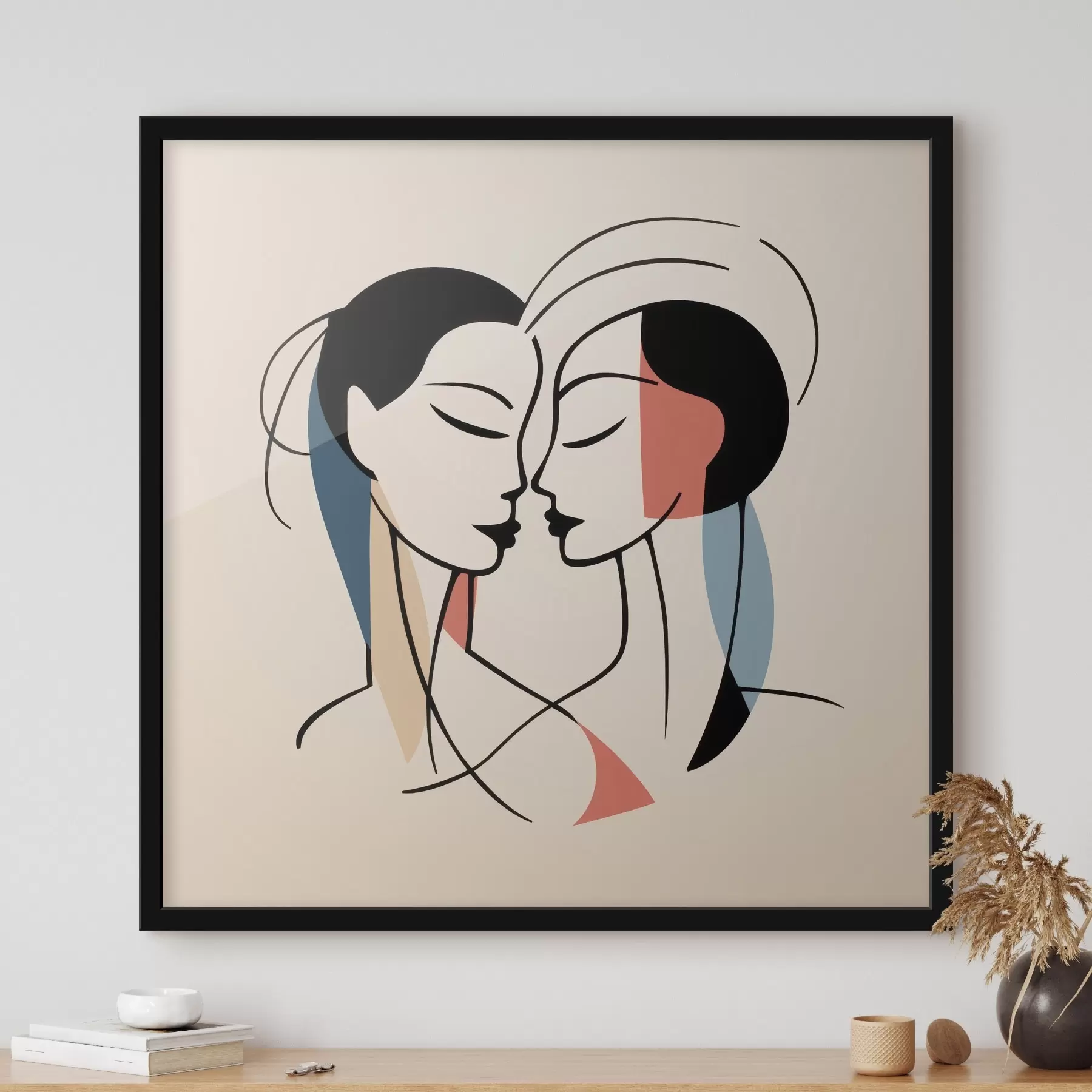 Papier peint Deux visages en style abstrait avec des éléments colorés f45037