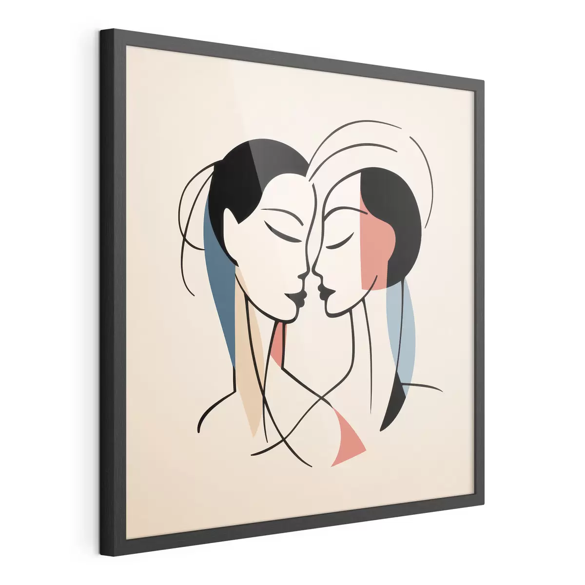 Poster Deux visages en style abstrait avec des éléments colorés f45037