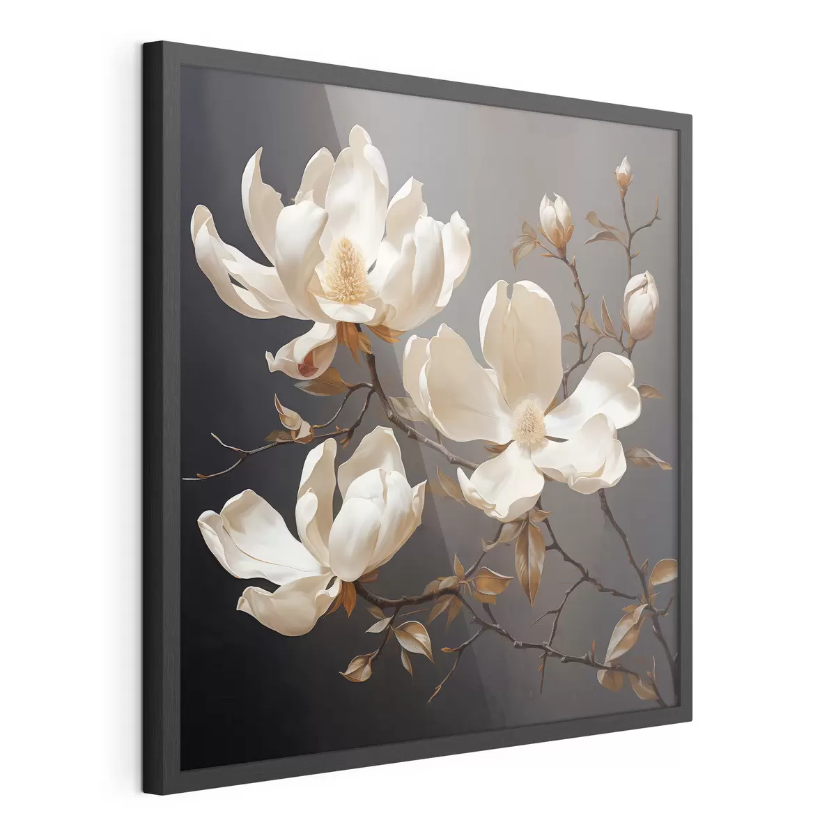 Poster Magnolias blancs sur fond sombre dans un style pictural f45038