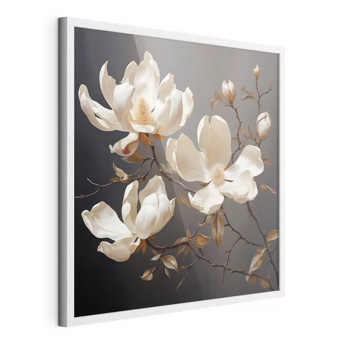 Poster Magnolias blancs sur fond sombre dans un style pictural f45038