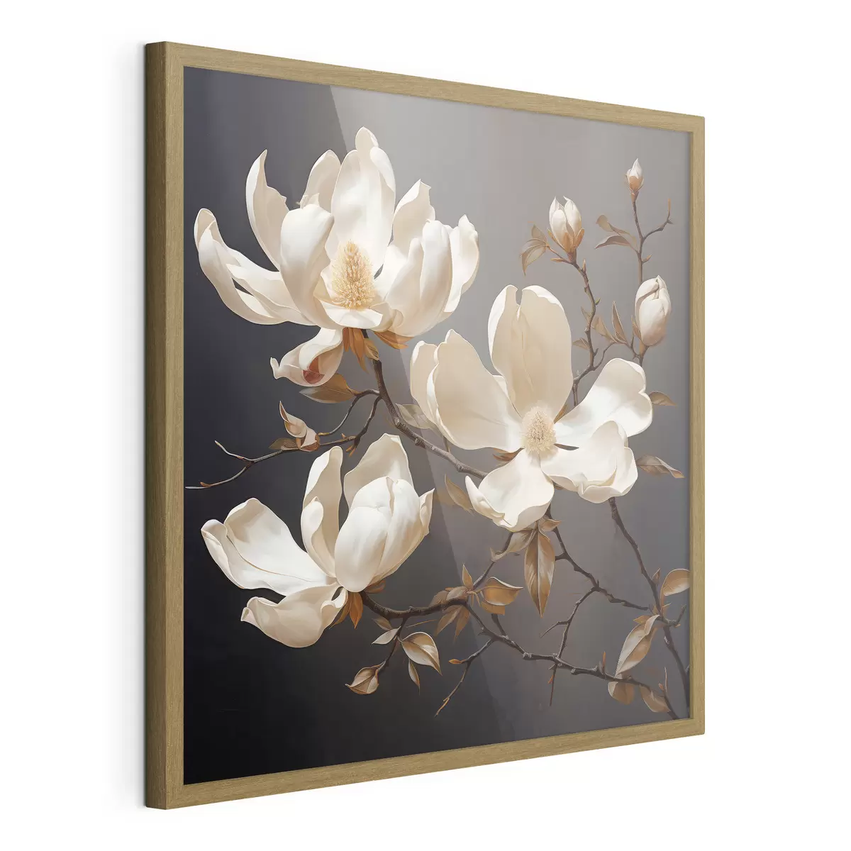 Poster Magnolias blancs sur fond sombre dans un style pictural f45038