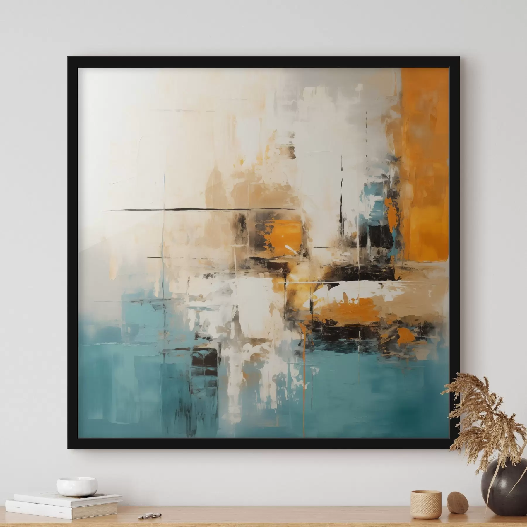 Papier peint Art contemporain avec des coups de pinceau texturés et des accents lumineux f45041