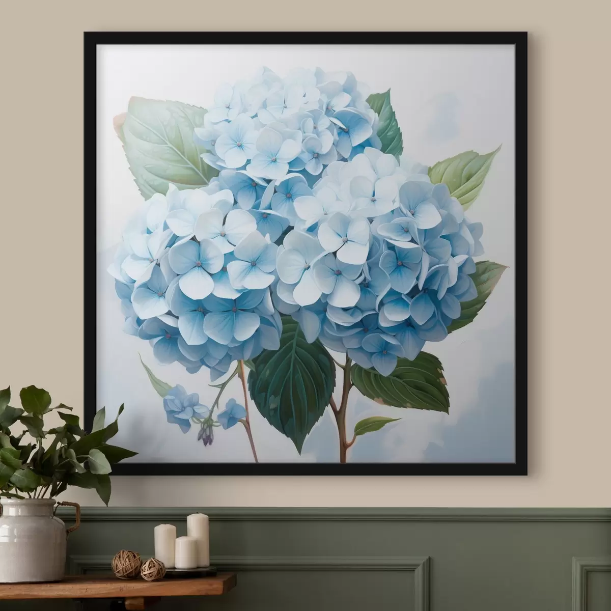 Poster Gros plan sur des fleurs d'hortensia bleu f45044