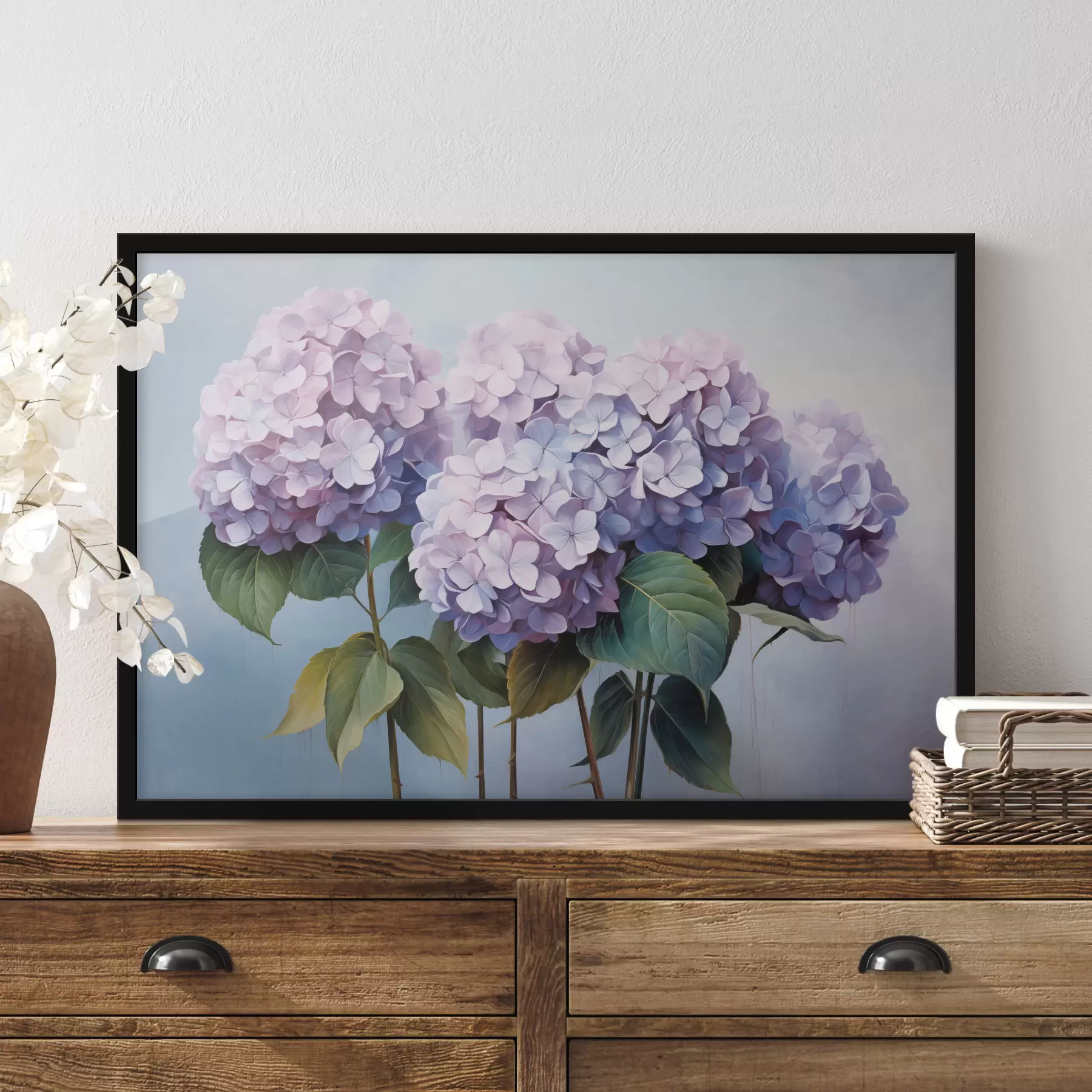 Papier peint Hortensias roses et lilas dans un style pictural f45055