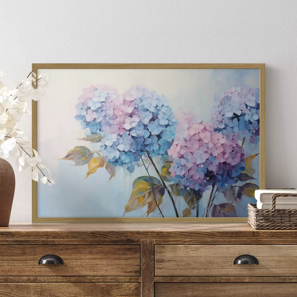 Poster Fleurs d'hortensia abstraites dans des tons doux f45056