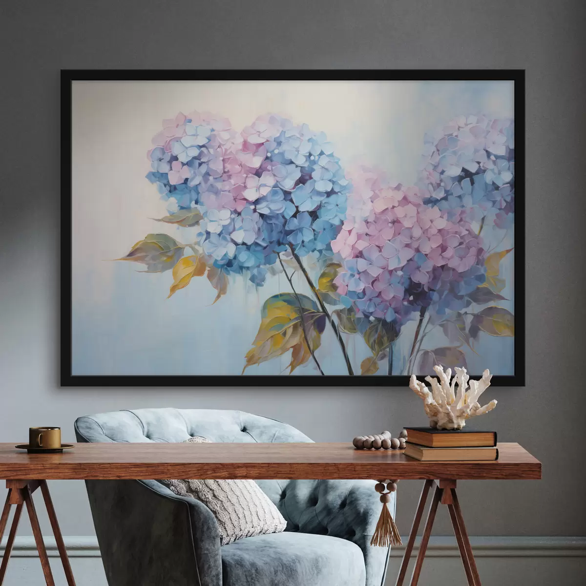 Poster Fleurs d'hortensia abstraites dans des tons doux f45056