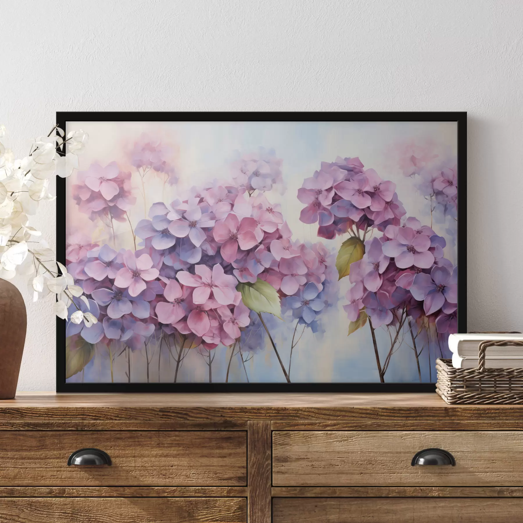 Papier peint Champ d'hortensias délicats dans des tons pastel f45057