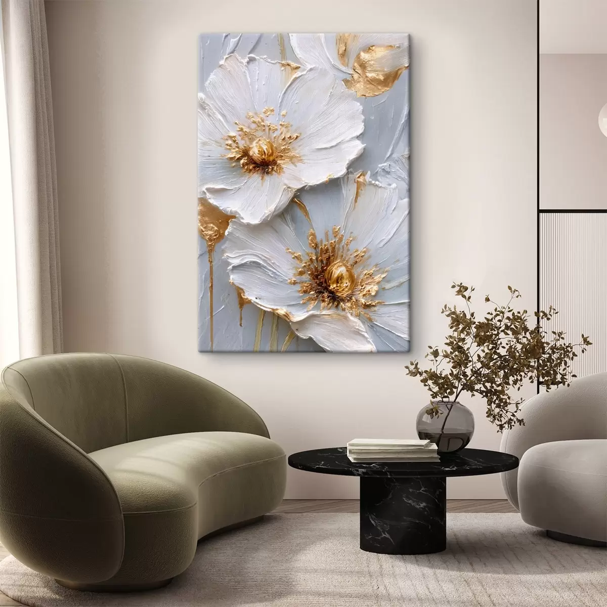 Tableau Marguerites texturées : l'art de l'empâtement avec des coups de pinceau expressifs s45241
