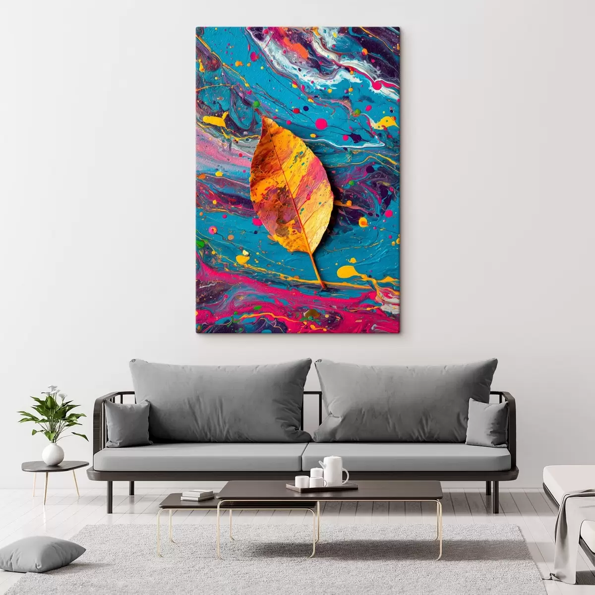 Tableau Feuille lumineuse sur fond coloré : composition abstraite s45245