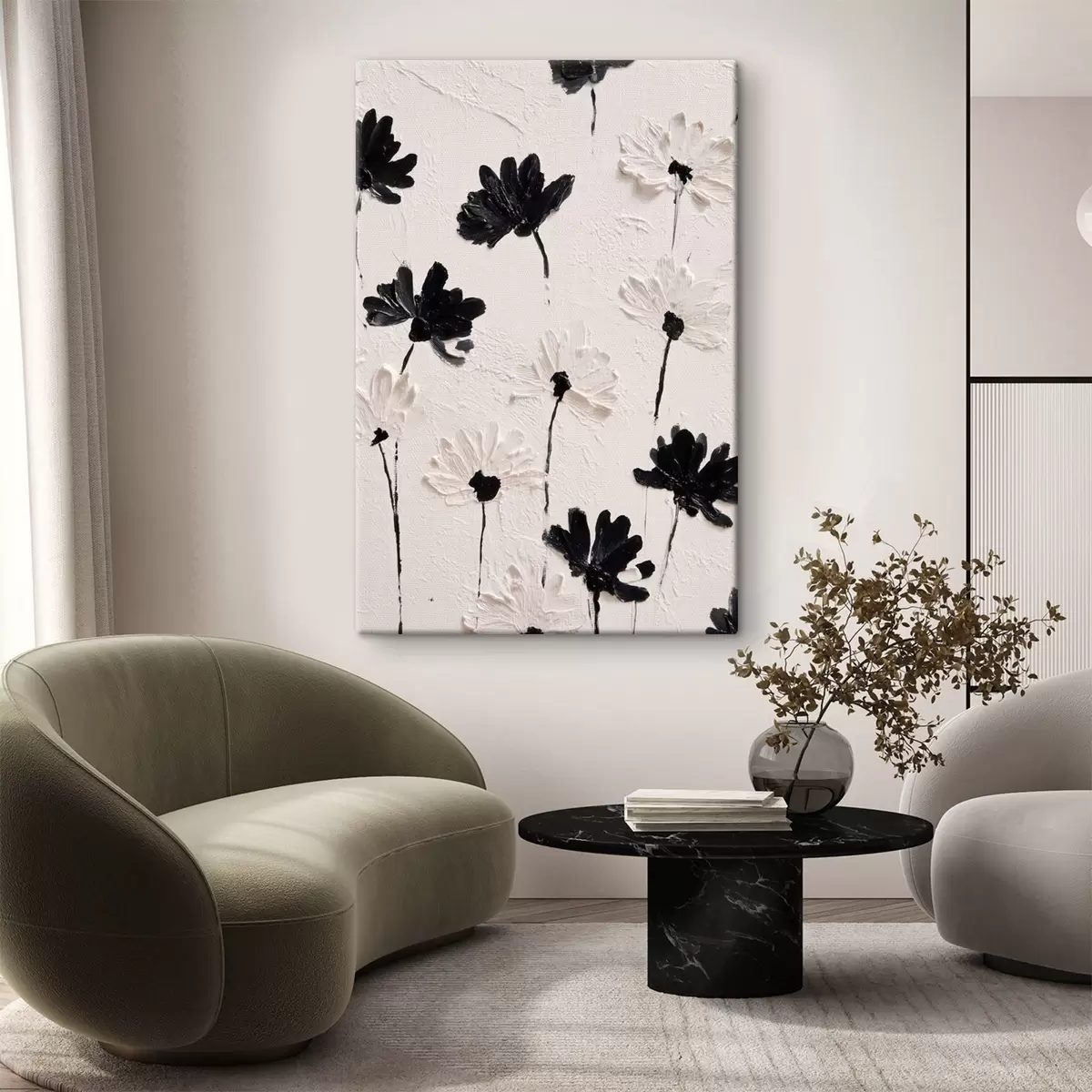 Tableau Fleurs volumétriques : composition d'empâtements dans des tons monochromes s45247