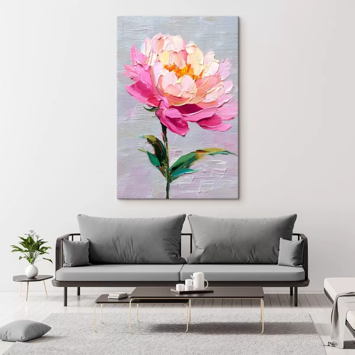 Tableau Pivoine d'art : composition vibrante dans un style volumétrique s45248
