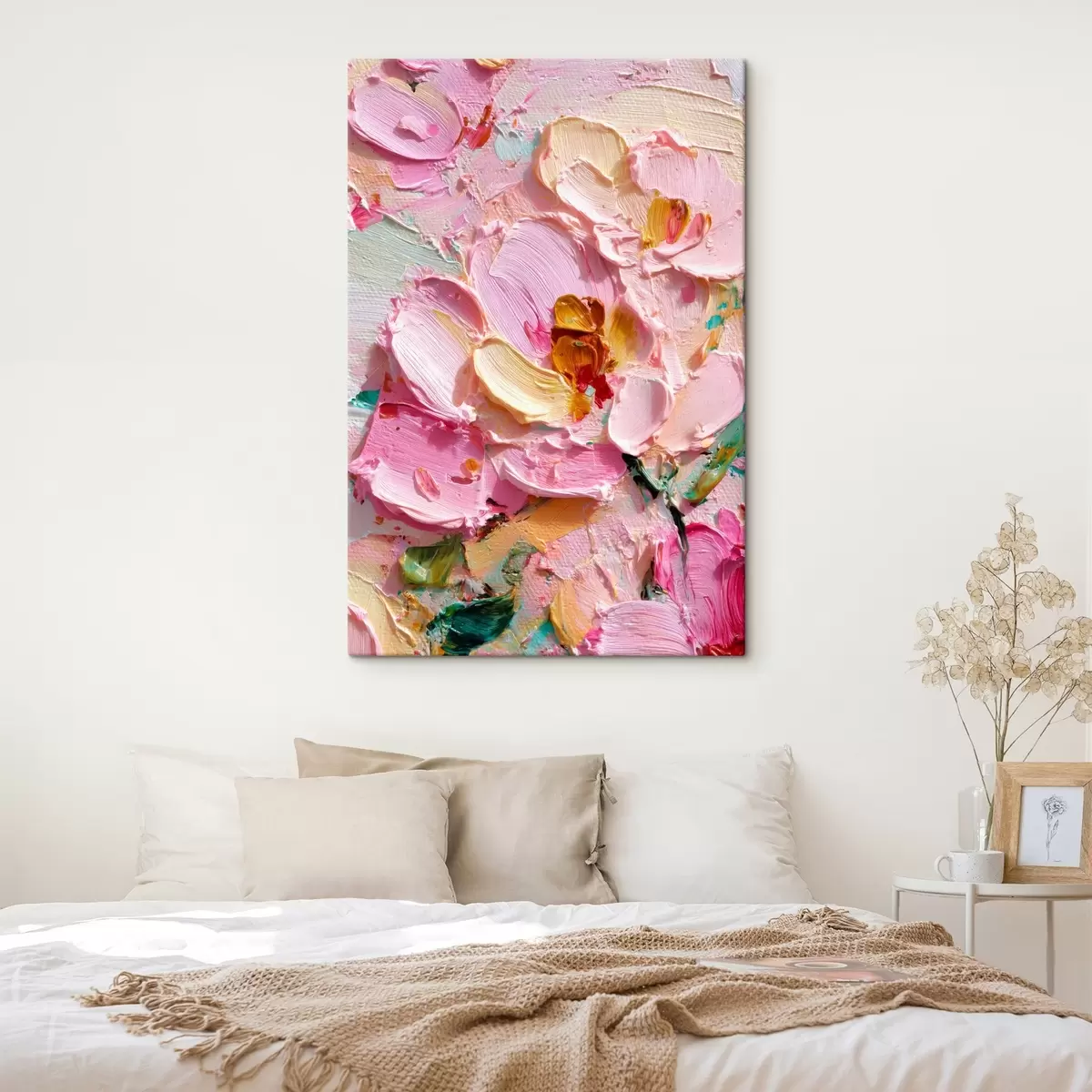 Tableau Magnolias roses : peinture texturée avec des traits dimensionnels s45249