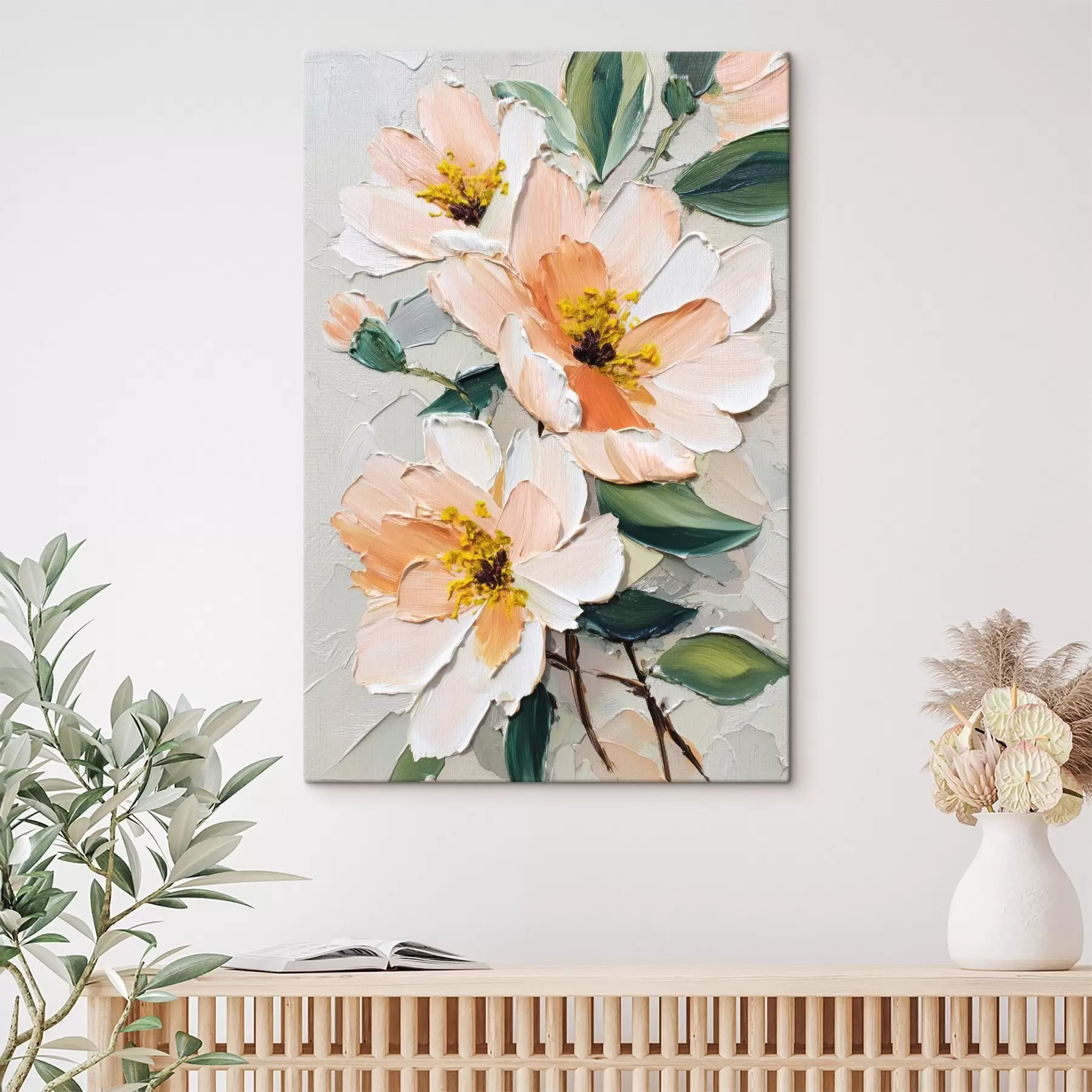 Tableau Fleurs avec pétales à pointe blanche et centre jaune s45262