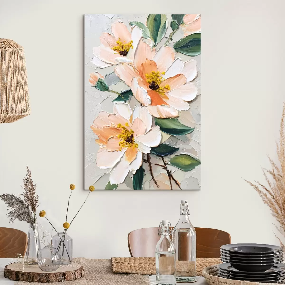 Tableau Fleurs avec pétales à pointe blanche et centre jaune s45262