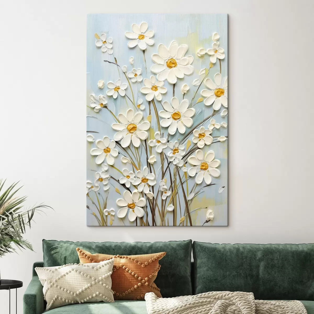 Tableau Marguerites texturées : l'art de l'empâtement avec des coups de pinceau expressifs s45266