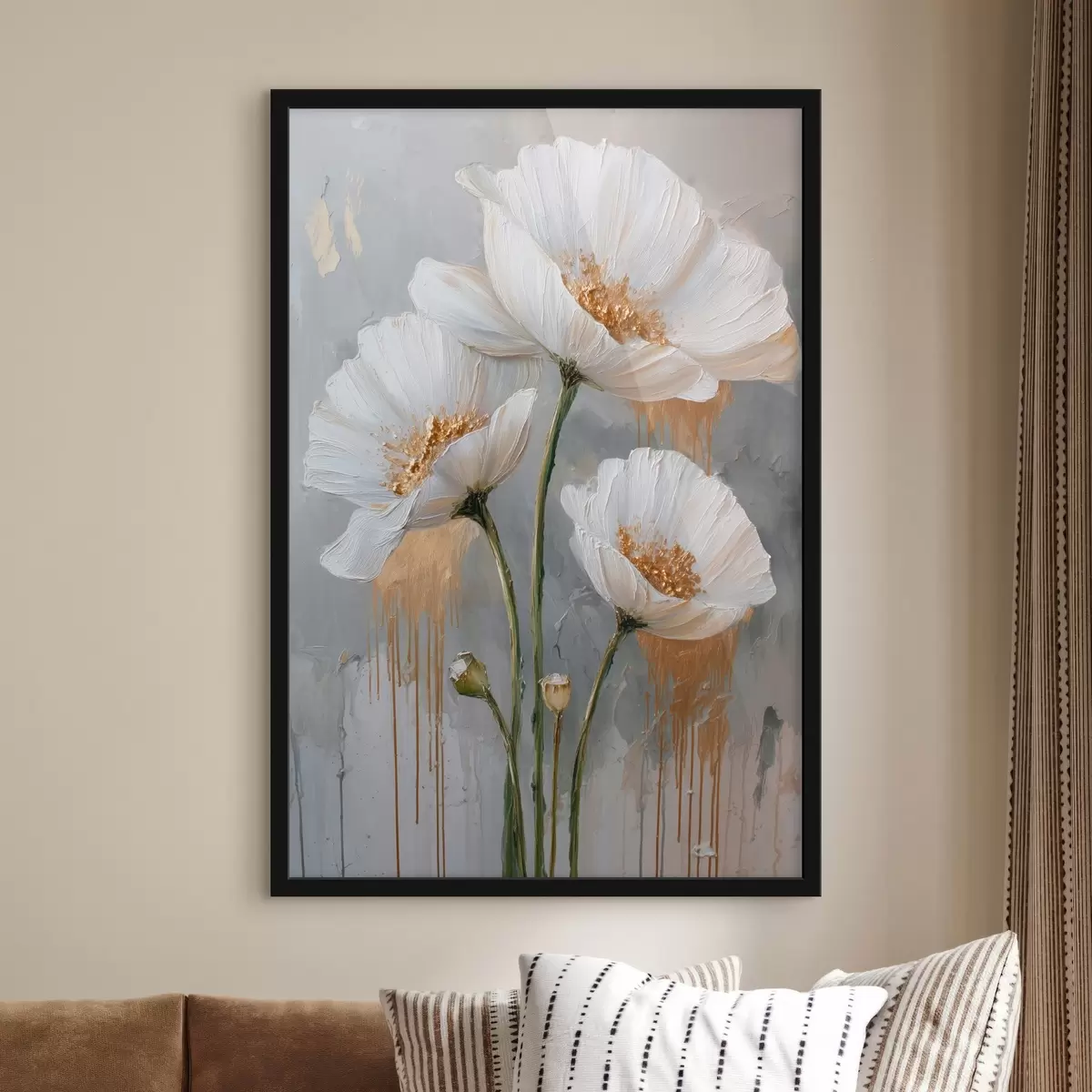 Poster Marguerites blanches : peinture volumétrique sur fond bleu f45240