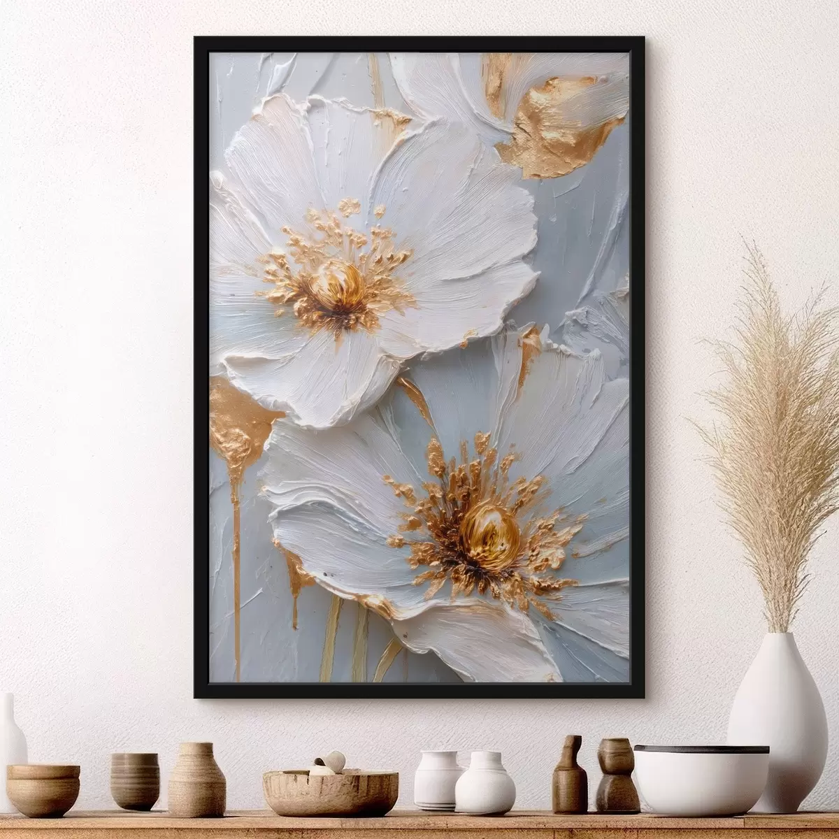 Poster Marguerites texturées : l'art de l'empâtement avec des coups de pinceau expressifs f45241