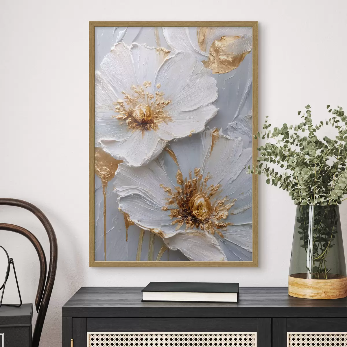 Poster Marguerites texturées : l'art de l'empâtement avec des coups de pinceau expressifs f45241