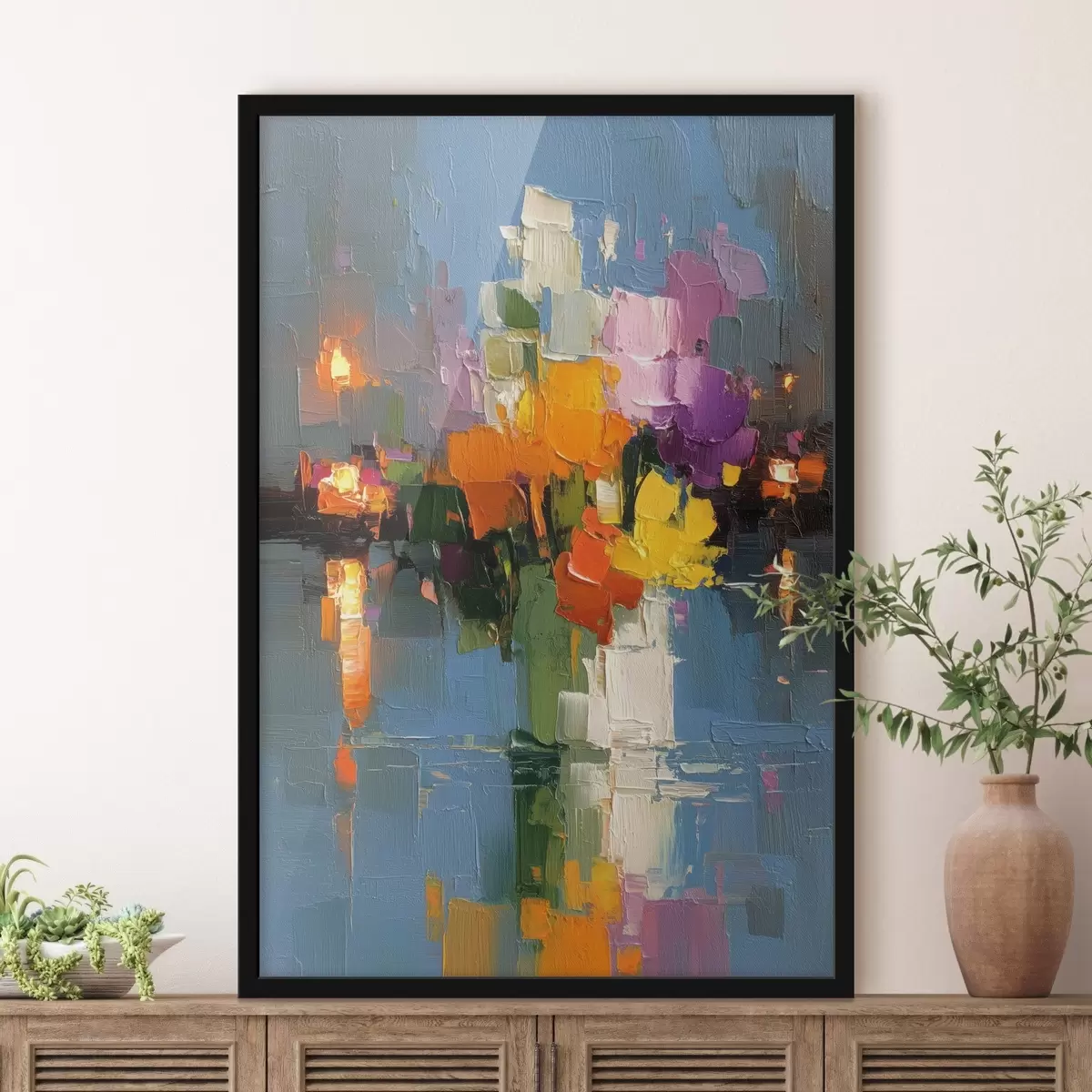 Poster Abstraction urbaine : réflexion de la lumière dans l'eau f45243