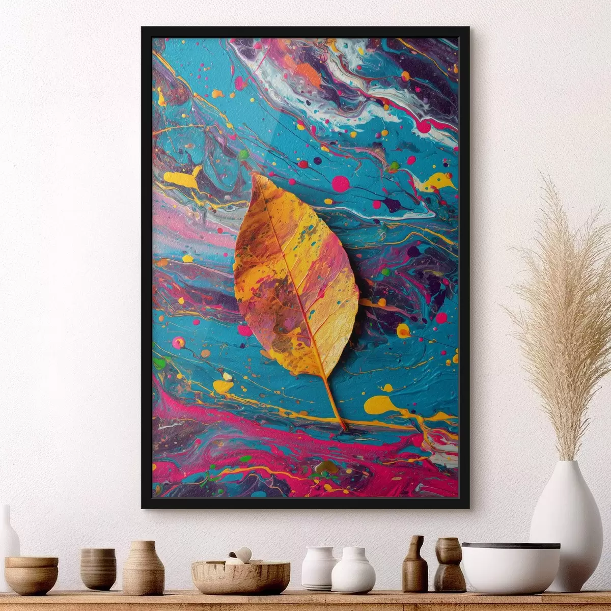 Poster Feuille lumineuse sur fond coloré : composition abstraite f45245