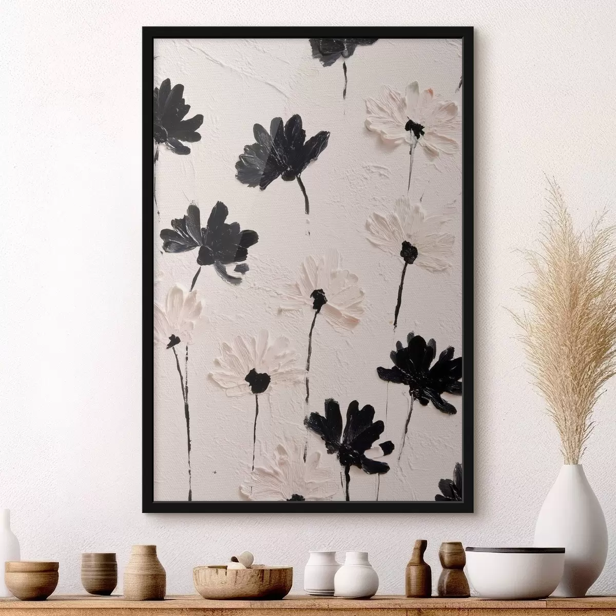 Poster Fleurs volumétriques : composition d'empâtements dans des tons monochromes f45247