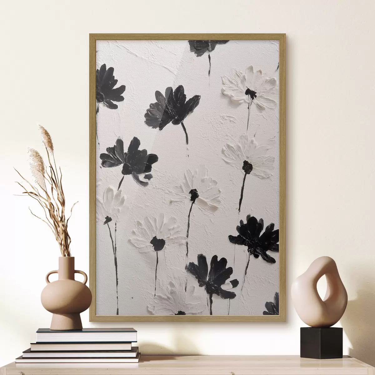 Poster Fleurs volumétriques : composition d'empâtements dans des tons monochromes f45247