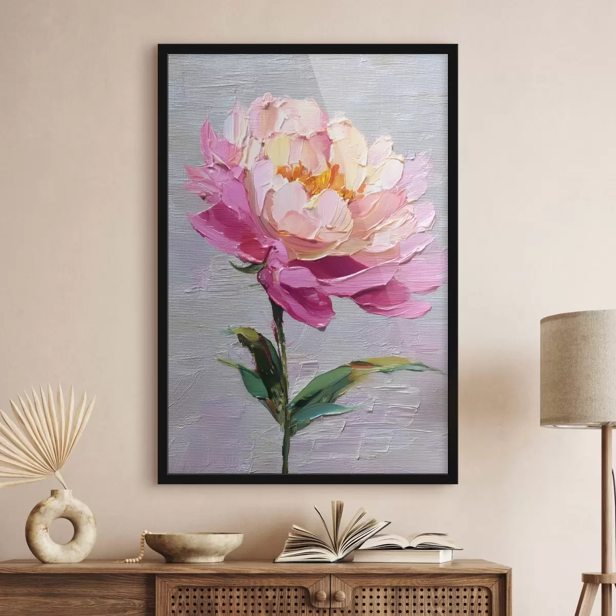 Poster Pivoine d'art : composition vibrante dans un style volumétrique f45248