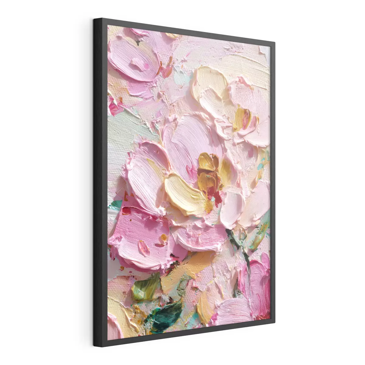 Poster Magnolias roses : peinture texturée avec des traits dimensionnels f45249