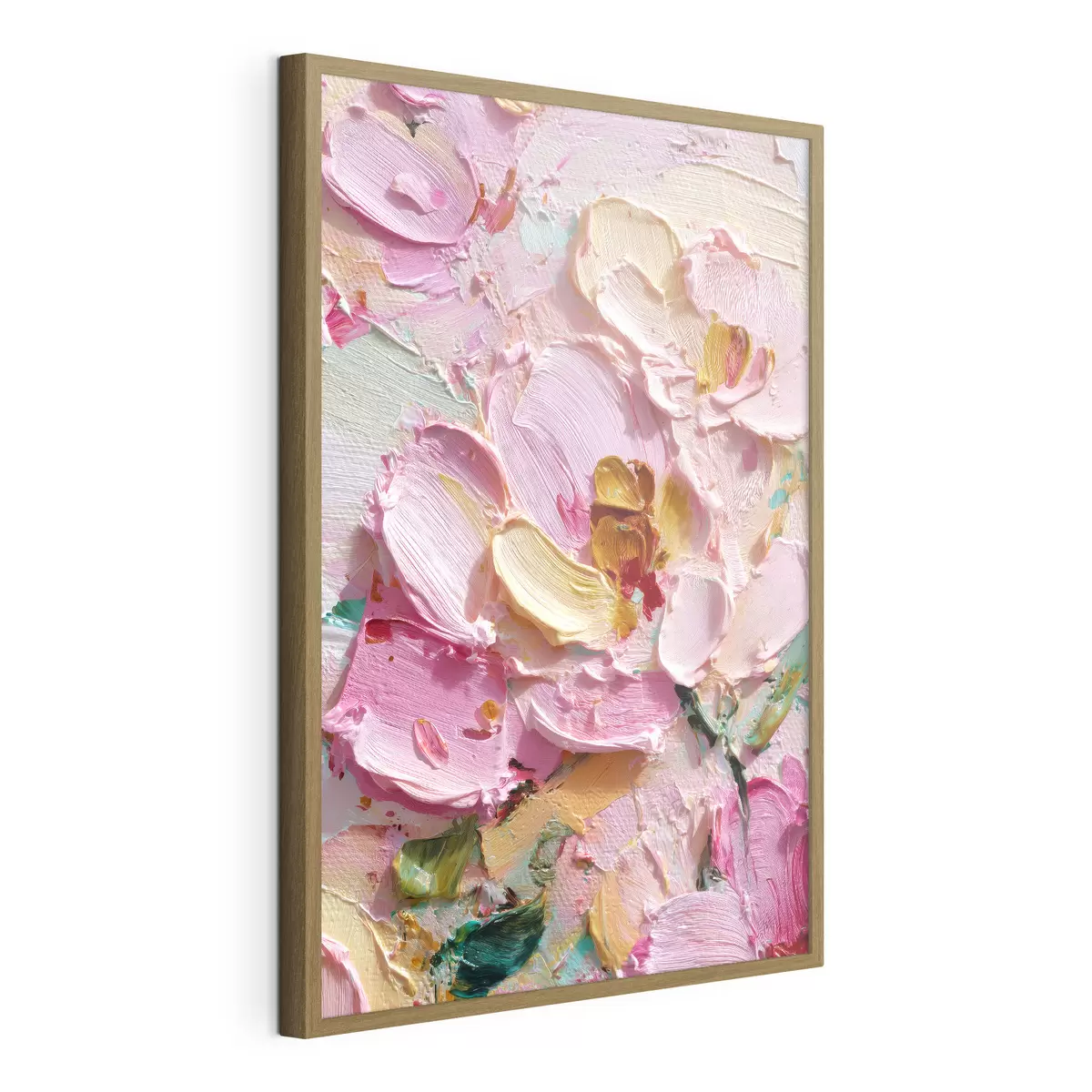 Poster Magnolias roses : peinture texturée avec des traits dimensionnels f45249