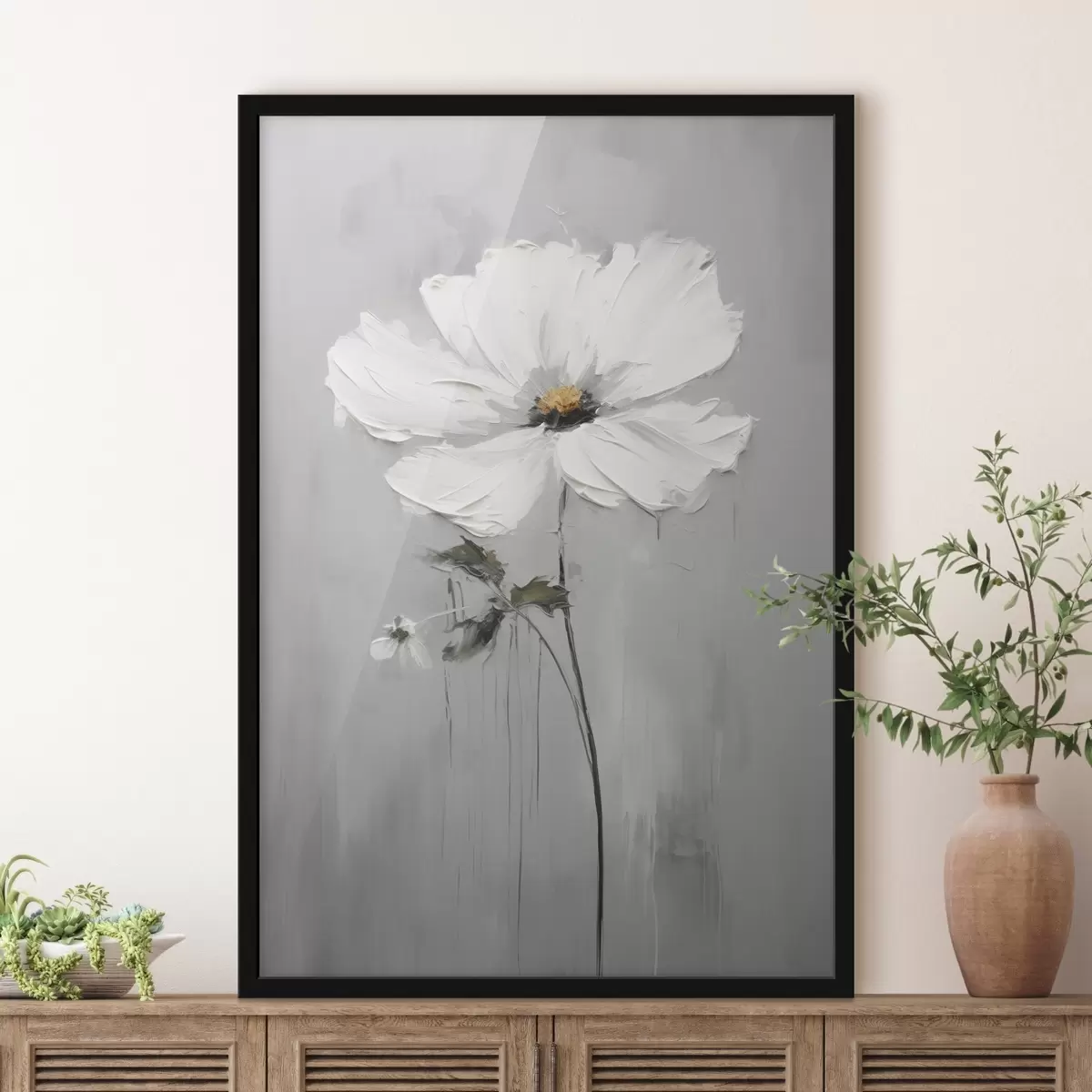 Poster Fleur monochrome en style volumétrique f45253