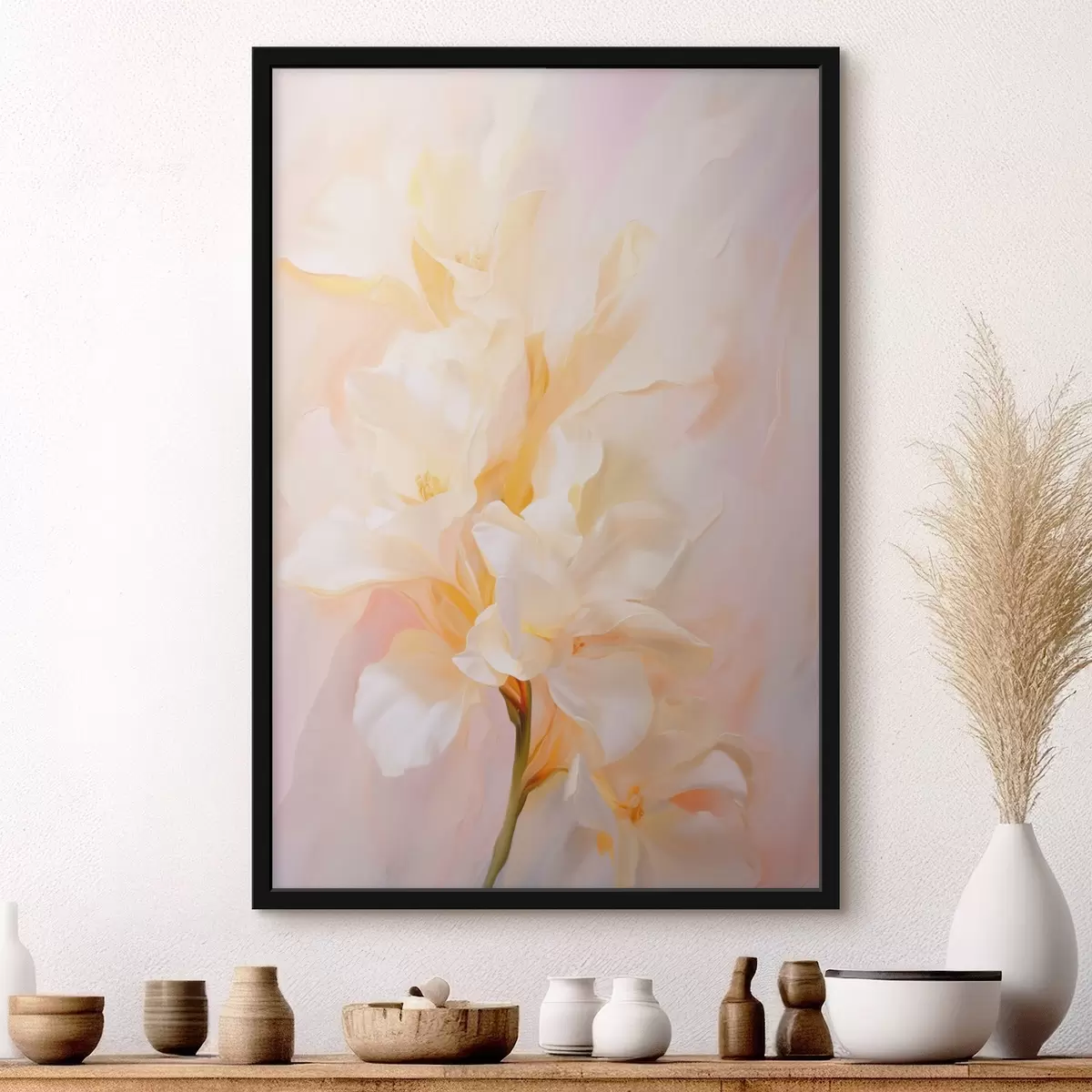 Poster Floraison de fleurs : esquisse abstraite dans des tons clairs f45257