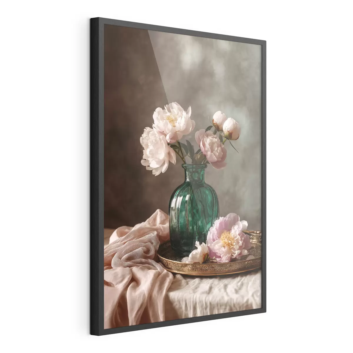 Poster Pivoines roses délicates dans un vase émeraude f45261