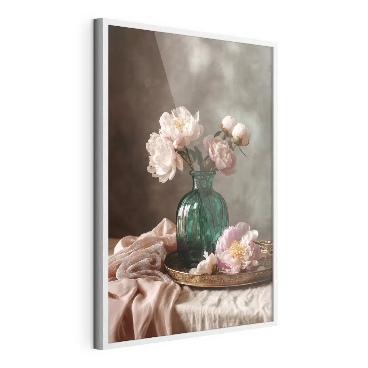 Poster Pivoines roses délicates dans un vase émeraude f45261