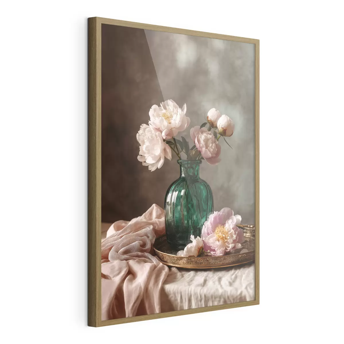Poster Pivoines roses délicates dans un vase émeraude f45261