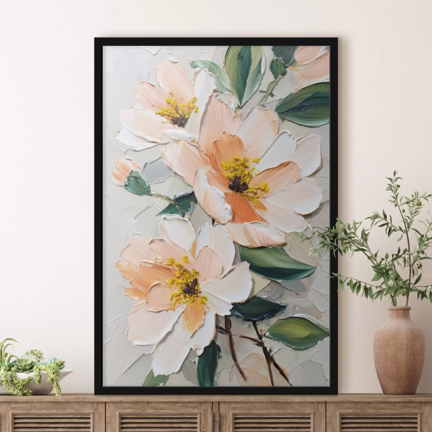 Papier peint Fleurs avec pétales à pointe blanche et centre jaune f45262