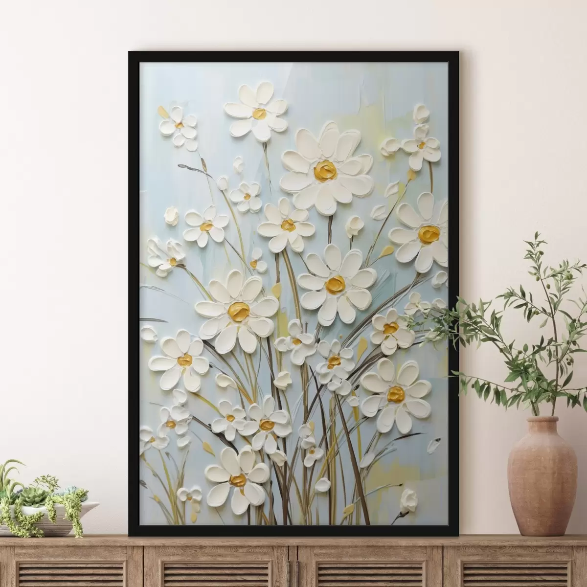Poster Marguerites texturées : l'art de l'empâtement avec des coups de pinceau expressifs f45266