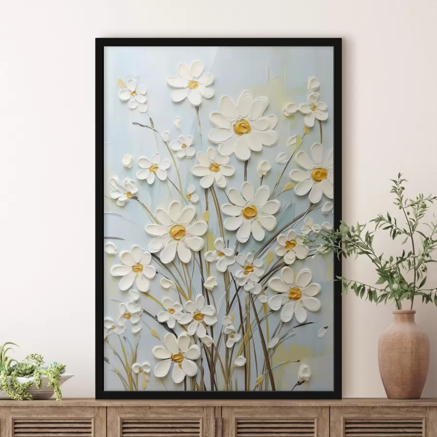 Papier peint Marguerites texturées : l'art de l'empâtement avec des coups de pinceau expressifs f45266