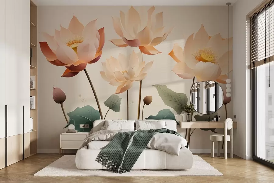 Papier peint Fleurs de lotus élégantes dans une douce palette de couleurs pastel w09306