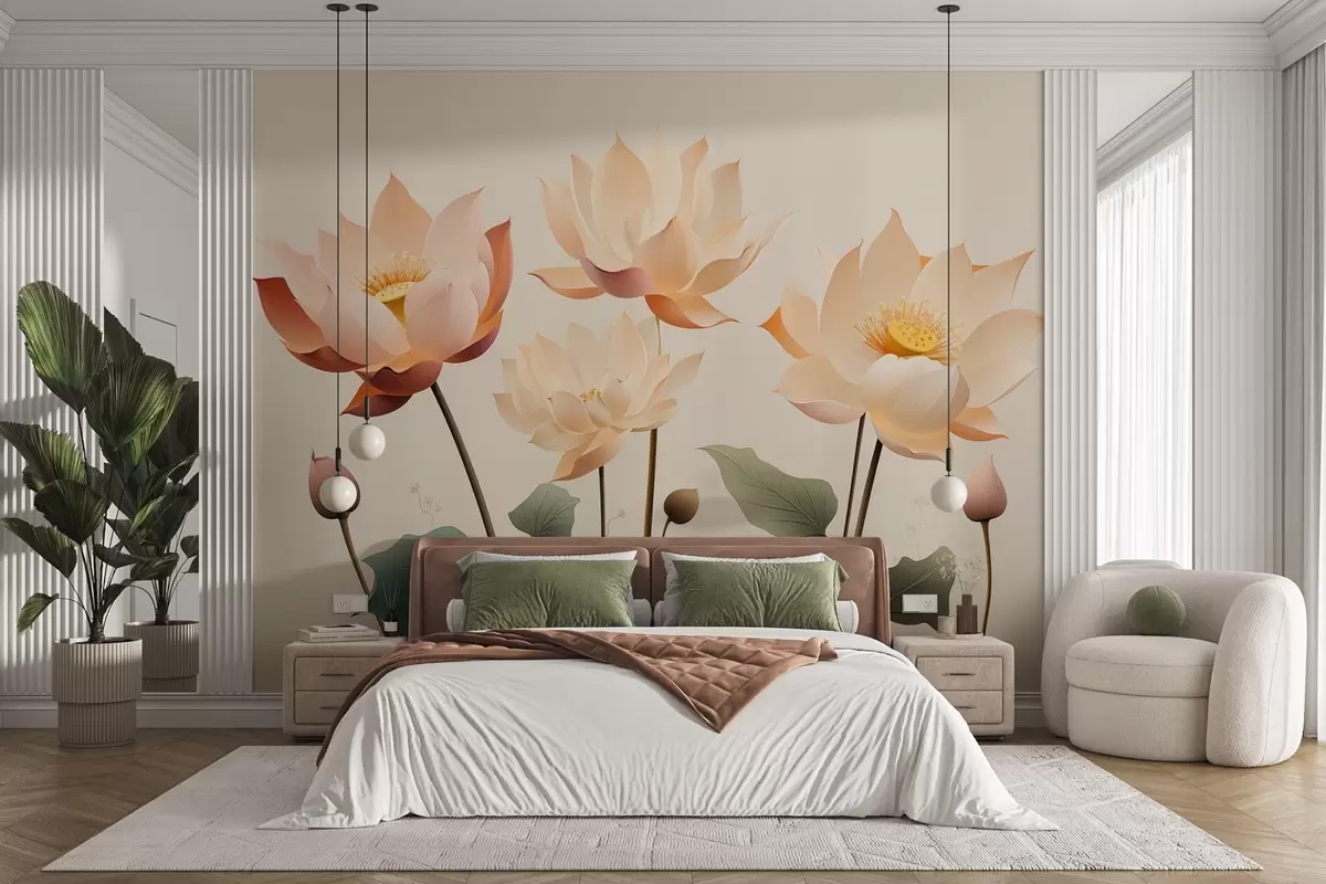 Papier peint Fleurs de lotus élégantes dans une douce palette de couleurs pastel w09306