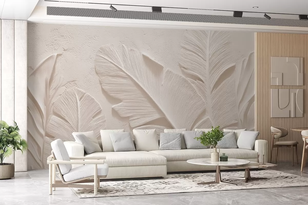 Papier peint Feuilles en relief dans des tons chauds beige-sable w09307v1